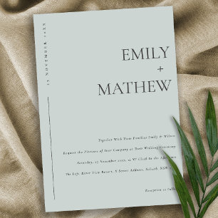 MINIMAL MODERN SOFT BLUE GREY TYPOGRAPHY WEDDING INVITATION