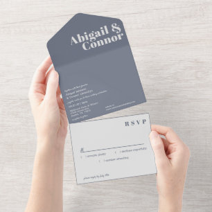 Minimal Modern Soft Grey Blue Lavender Typography All In One Invitation