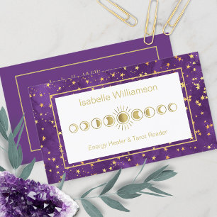 Minimal Modern Stars Amethyst Mystical Moon Phase Business Card
