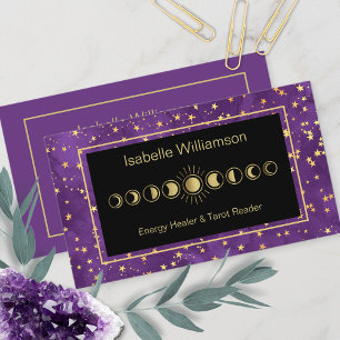 Minimal Modern Stars Amethyst Mystical Moon Phase Business Card