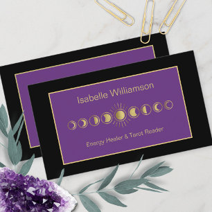 Minimal Modern Stars Amethyst Mystical Moon Phase  Business Card