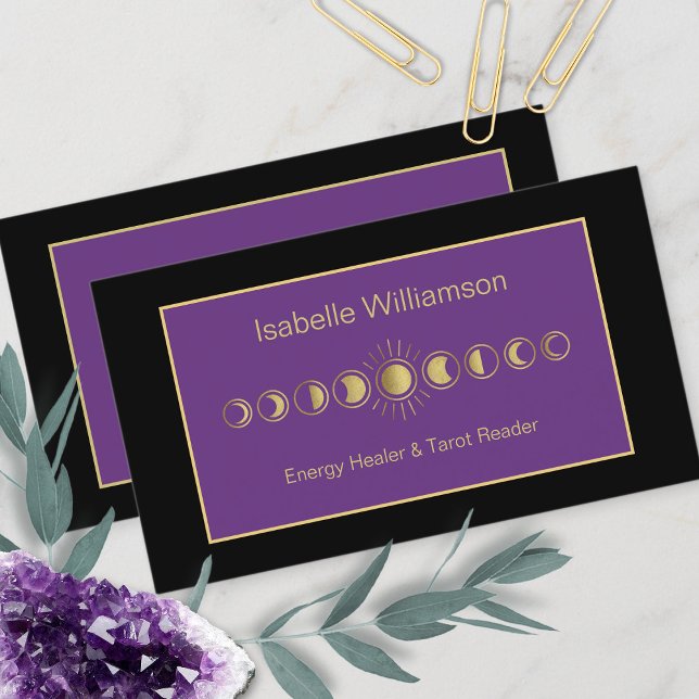 Minimal Modern Stars Amethyst Mystical Moon Phase  Business Card (Creator Uploaded)