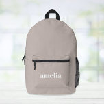 Minimal Modern Taupe Monogram Name Printed Backpack<br><div class="desc">Minimal modern personalized boho taupe backpack with your monogram name or initials in a bold white font.</div>