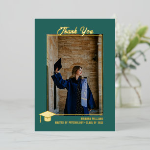 Minimal Modern Teal PhotoPop Graduation Thank You Foil Holiday Card