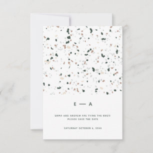 Minimal Modern Terrazzo Pattern Green Pink Wedding Save The Date