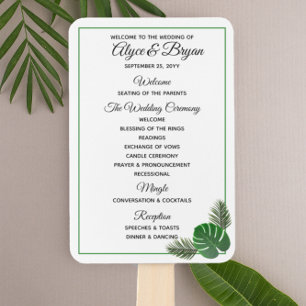 Minimal Modern Tropical Greenery Wedding Program Hand Fan