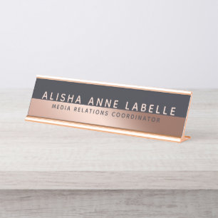 Minimal & Modern Two-Tone Rose Gold Blue Graphite Desk Name Plate