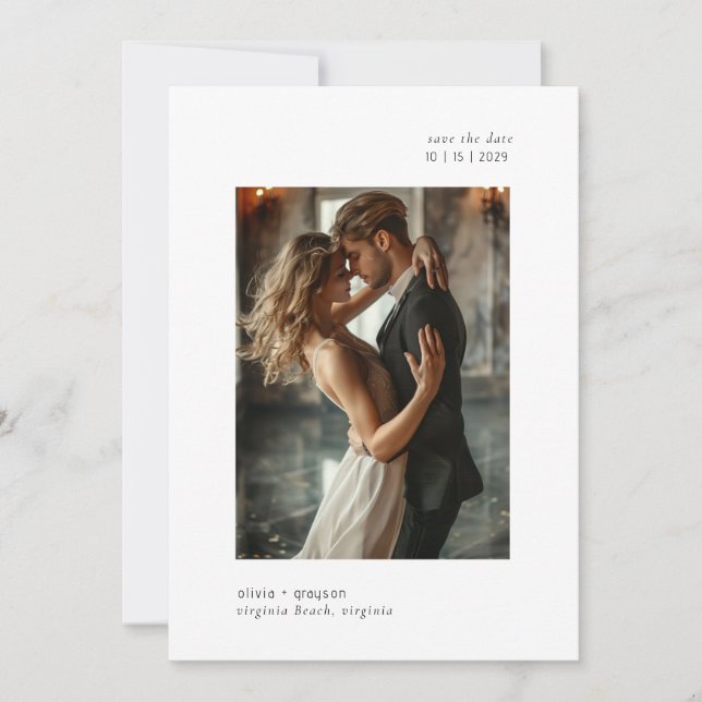 Minimal Modern Typography Photo Wedding  Save The Date (Front)