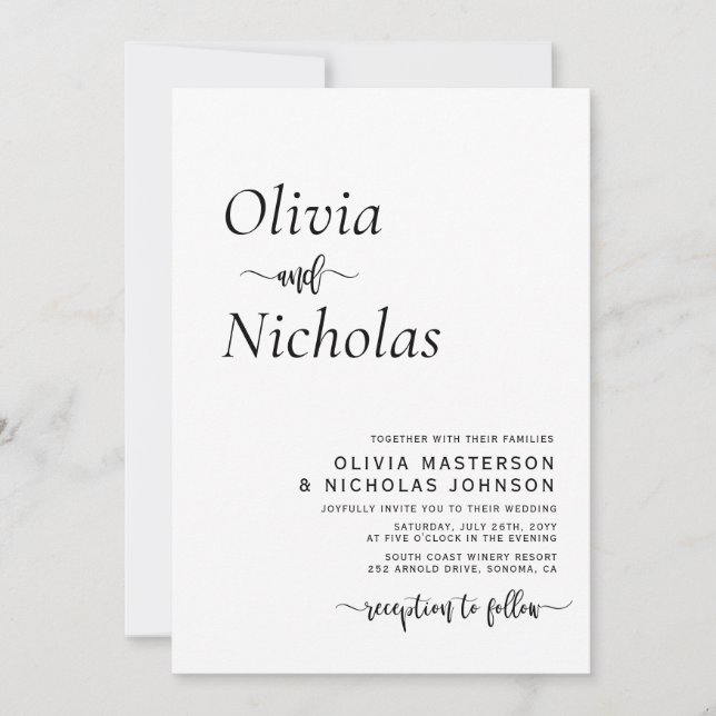 Minimal Modern Typography Script Monogram Wedding Invitation (Front)