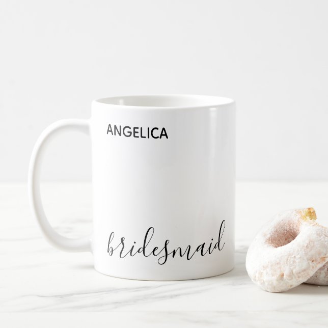 Minimal Modern Typography Wedding Bridesmaid Gift Coffee Mug (With Donut)