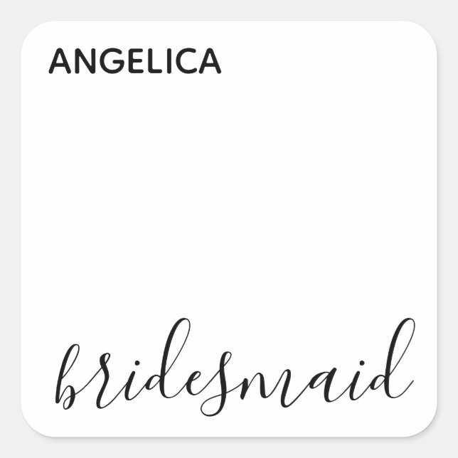 Minimal Modern Typography Wedding Bridesmaid Gift Square Sticker (Front)