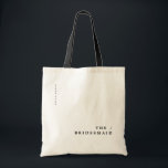 Minimal Modern Typography Wedding Bridesmaid Gift Tote Bag<br><div class="desc">Give your bridesmaid a custom gift that they will love! This tote bag features a bold but minimal sleek design. Customize each bag with your bridesmaid's names. Don't miss the matching "Modern Chic Typography" Wedding Collection in the Dear Beautiful You shop. The collection features a full invitation suite along with...</div>