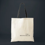 Minimal Modern Typography Wedding Bridesmaid Gift Tote Bag<br><div class="desc">Give your bridesmaid a custom gift that they will love! This tote bag features a bold but minimal sleek design. Customize each bag with your bridesmaid's names. Don't miss the matching "Modern Chic Typography" Wedding Collection in the Dear Beautiful You shop. The collection features a full invitation suite along with...</div>