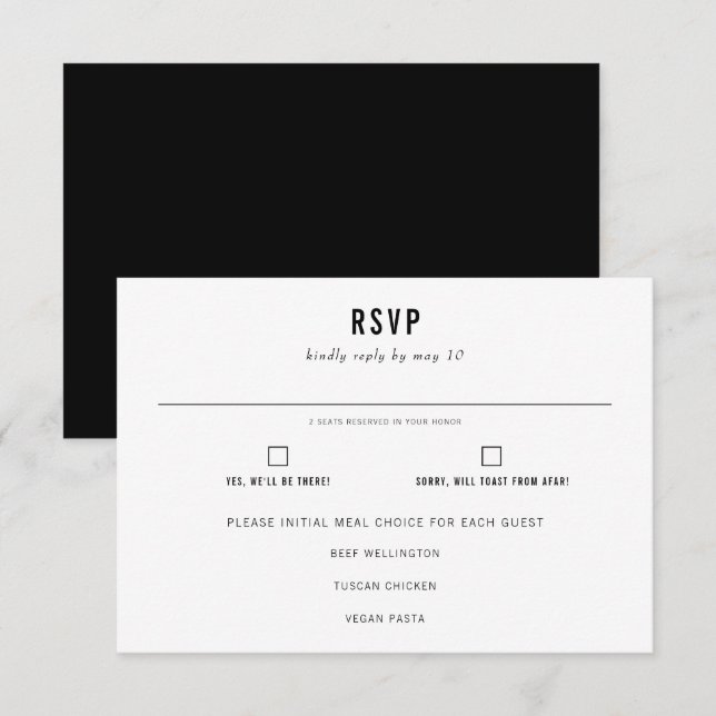 Minimal Modern Typography Wedding Meal Choice  RSVP Card (Front/Back)