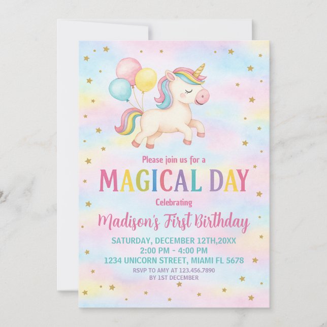 Minimal Modern Unicorn Birthday Invitation (Front)