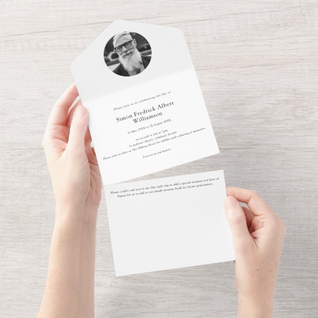 Minimal  modern unique celebration of life  all in one invitation (Tearaway)