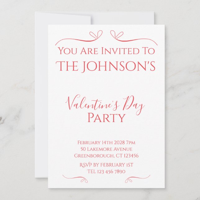 Minimal Modern Valentine's Day Party Invitation (Front)