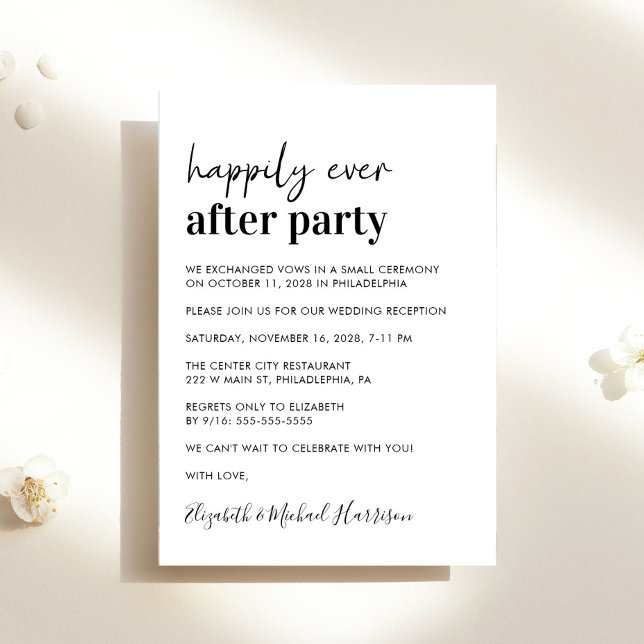 Minimal Modern Wedding Reception Invitation (An chic Happily Ever After Party invitation for your wedding celebration)
