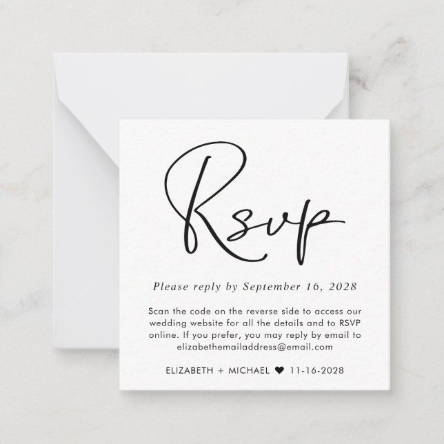 Minimal Modern Wedding Website QR Code RSVP Card (Front)