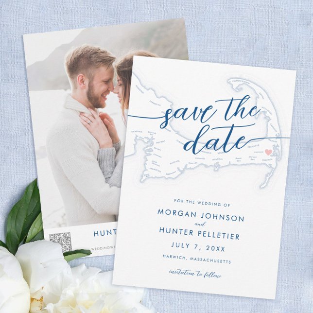 Minimal Modern Wequassett Resort Map Save The Date (Wequassett Resort Wedding Save the Date minimal modern navy blue by Coastal Map Designs)