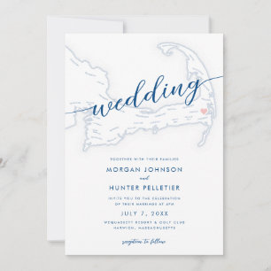Minimal Modern Wequassett Resort Map Wedding Invitation