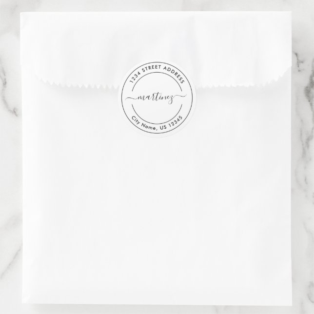 Minimal Modern White Black Round Address Sticker (Bag)