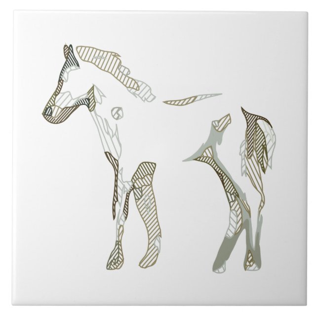 Minimal & Modern White Horse Drawing Elegant Cute Tile (Front)