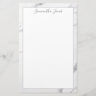 Minimal Modern White Marble Custom Name Stationery