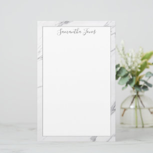 Minimal Modern White Marble Custom Name Stationery