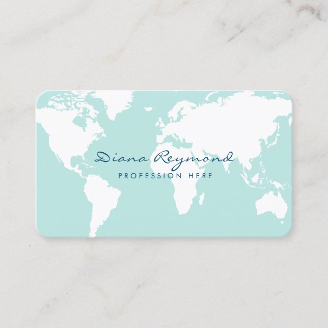 Minimal Modern World Map on very pale blue Business Card (Front)