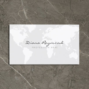 Minimal modern, world map on very pale grey business card