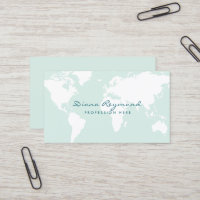 Minimal modern, world map on very pale teal blue