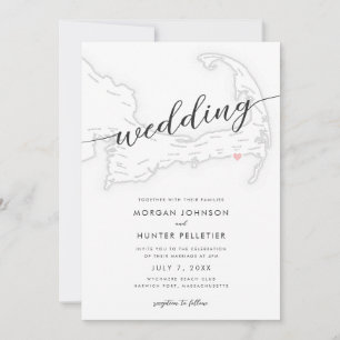Minimal Modern Wychmere Beach Club Map Wedding Invitation