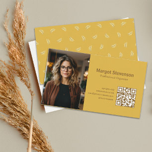 Minimal Modern Yellow Botanical Simple QR Code Business Card