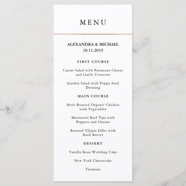 Minimal moderne | Faux Rose Gold Border Menu (Devant)
