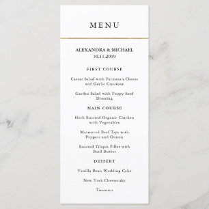 Minimal moderne Menu Faux Gold Border Mariage