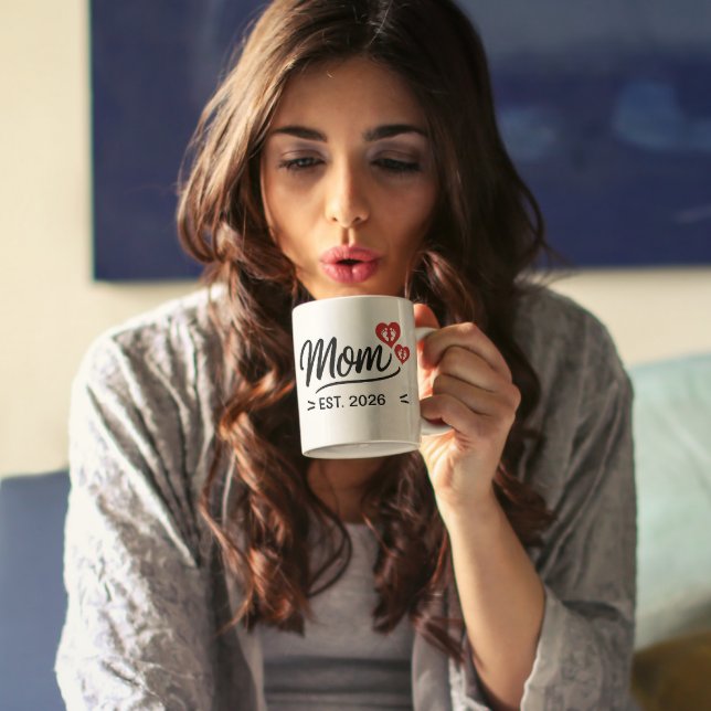 Minimal Mom Established Handwritten Name Year Coffee Mug (new mom since established mommy for her new mother mom to be first mothers day holiday foot baby red)