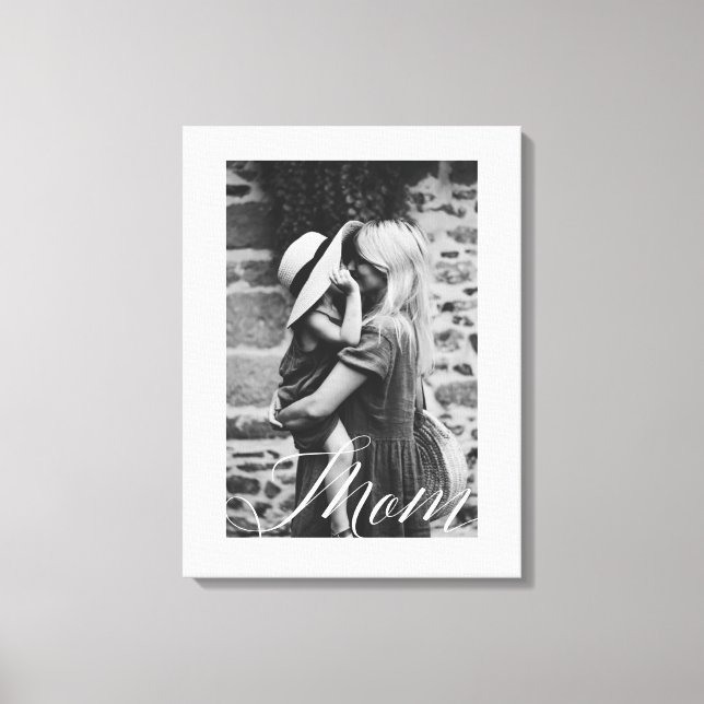 Minimal Mom Script Black & White Photo Keepsake Canvas Print (Front)