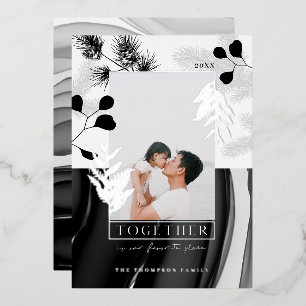 Minimal Monochrome Christmas Japandi Style Photo Foil Holiday Card