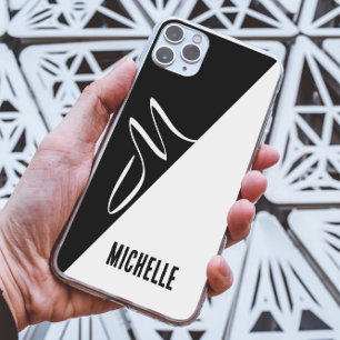 minimal monochrome split Elegant Script Monogram iPhone 13 Pro Max Case
