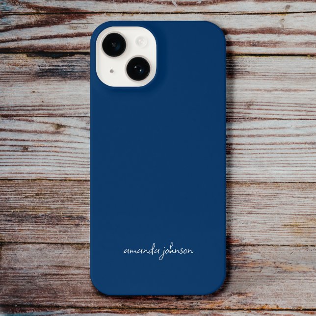 Minimal Monogram Add Your Full Name Dark Navy Blue iPhone 15 Case (Creator Uploaded)
