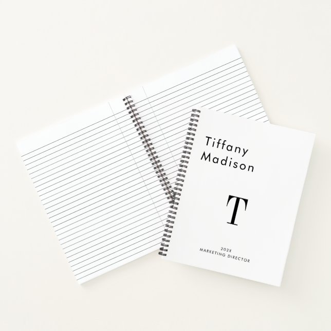 Minimal Monogram Black and White Custom Name Year Notebook (Inside)