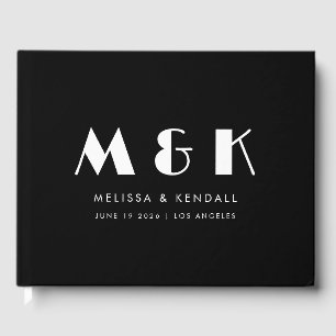 Minimal Monogram Black Custom Initials Wedding  Guest Book