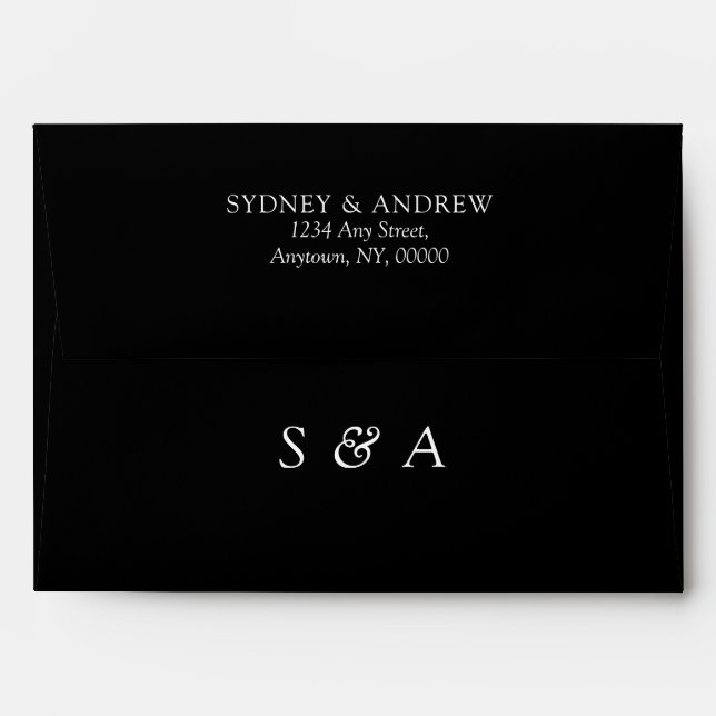 Minimal Monogram Black Wedding Return Address Envelope (Back (Top Flap))