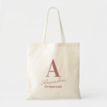 Minimal Monogram Bridesmaid Dusty Pink Tote Bag<br><div class="desc">This is a minimal, modern, personalized monogram design. This stylish design has trending dusty pink typography. It's perfect for a personalized gift for your bridesmaid or maid of honour and ideal as a bridal party hank you gift or as a party favour for your bachelorette party. To personalize, simply add...</div>