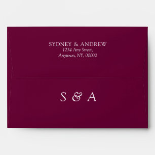Minimal Monogram Burgundy Wedding Return Address Envelope