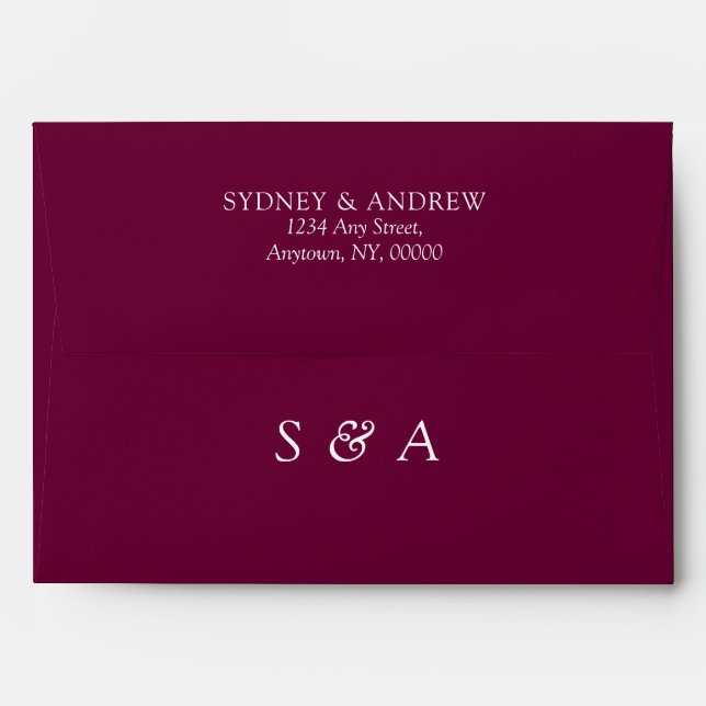 Minimal Monogram Burgundy Wedding Return Address Envelope (Back (Top Flap))