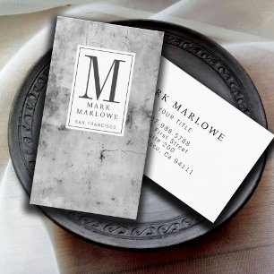 Minimal Monogram Charcoal Grey Marble Texture Business Card