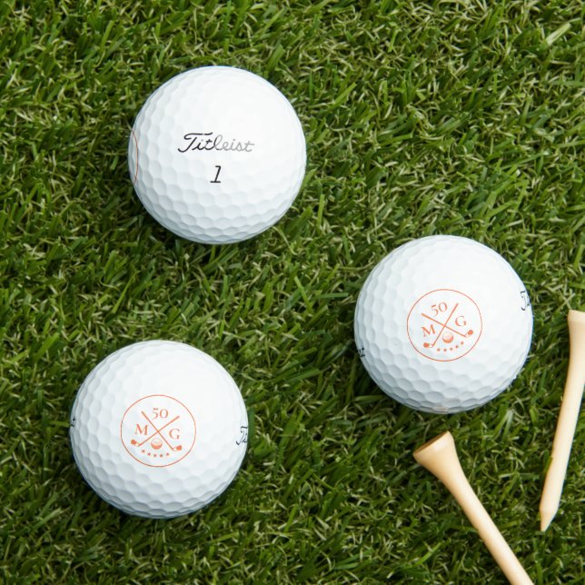 Minimal Monogram Coral 40th 50th Birthday Golfer Golf Balls (Insitu Grass)