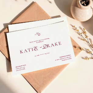 Minimal Monogram Deep Burgundy Script Wedding Invitation